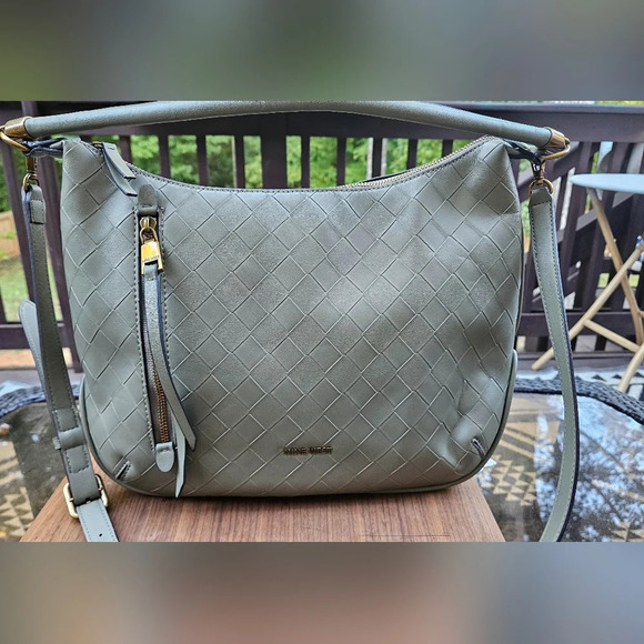 NINE WEST Calla Print Hobo Vegan Leather Bag In Sage olive green - Picture 6 of 14